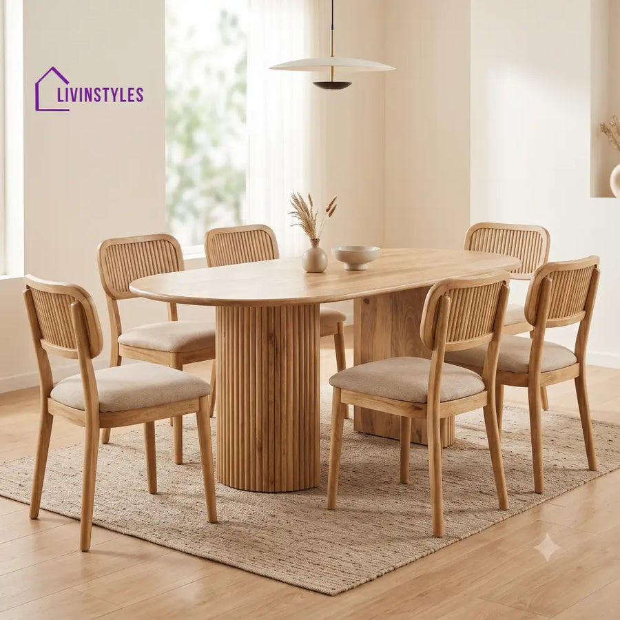 Olivier Premium Mango Wood 6 Seater Dining Table Set | Natural Finish