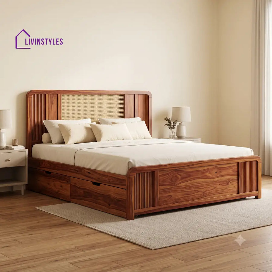 Olivier Premium Wooden Bed with Drawer Storage | King Size Bed & Queen Size Bed Online