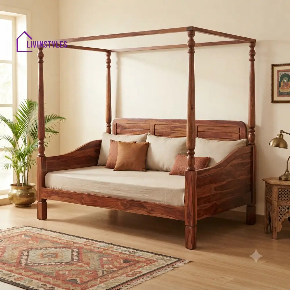 Olivier Wooden Divan Bed for Living Room | Solid Sheesham Wood