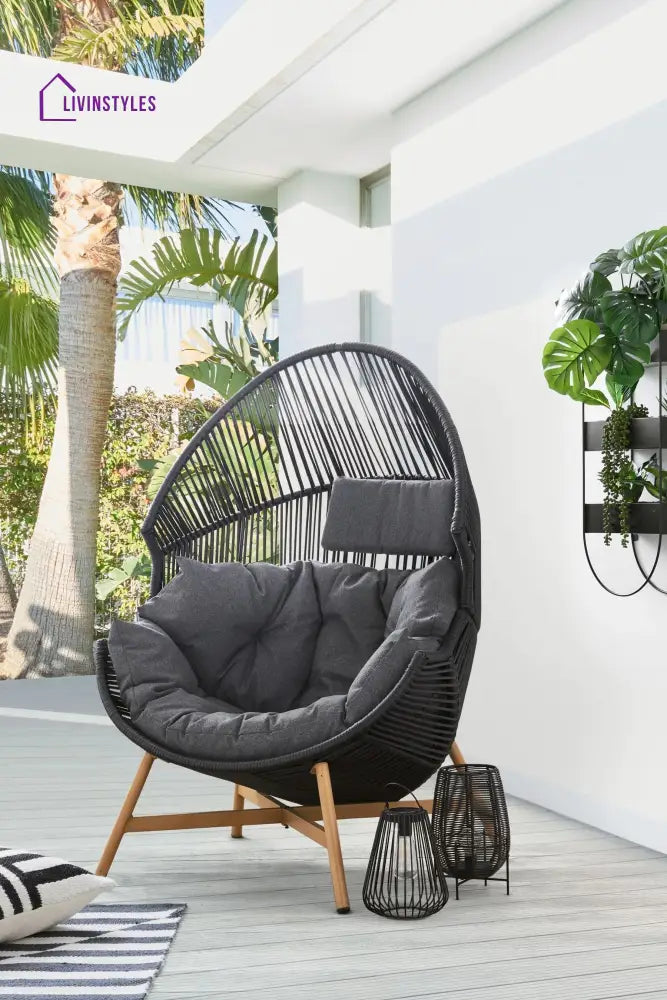 Olivo Single Seater Swing Basket For Balcony & Garden (Black) - Swings