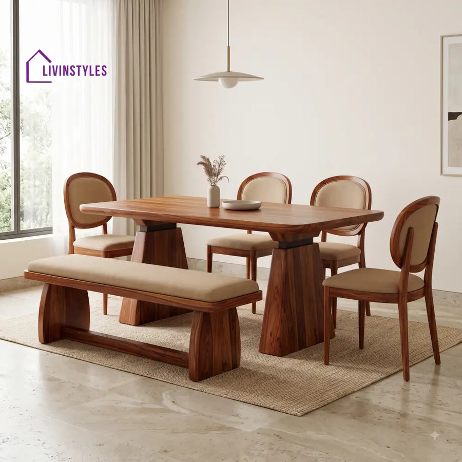 Oluwadarasimi Wooden 6 Seater Dining Table Set | 4 Chairs and 1 Bench | Table 72 X 36 X 30 Inch