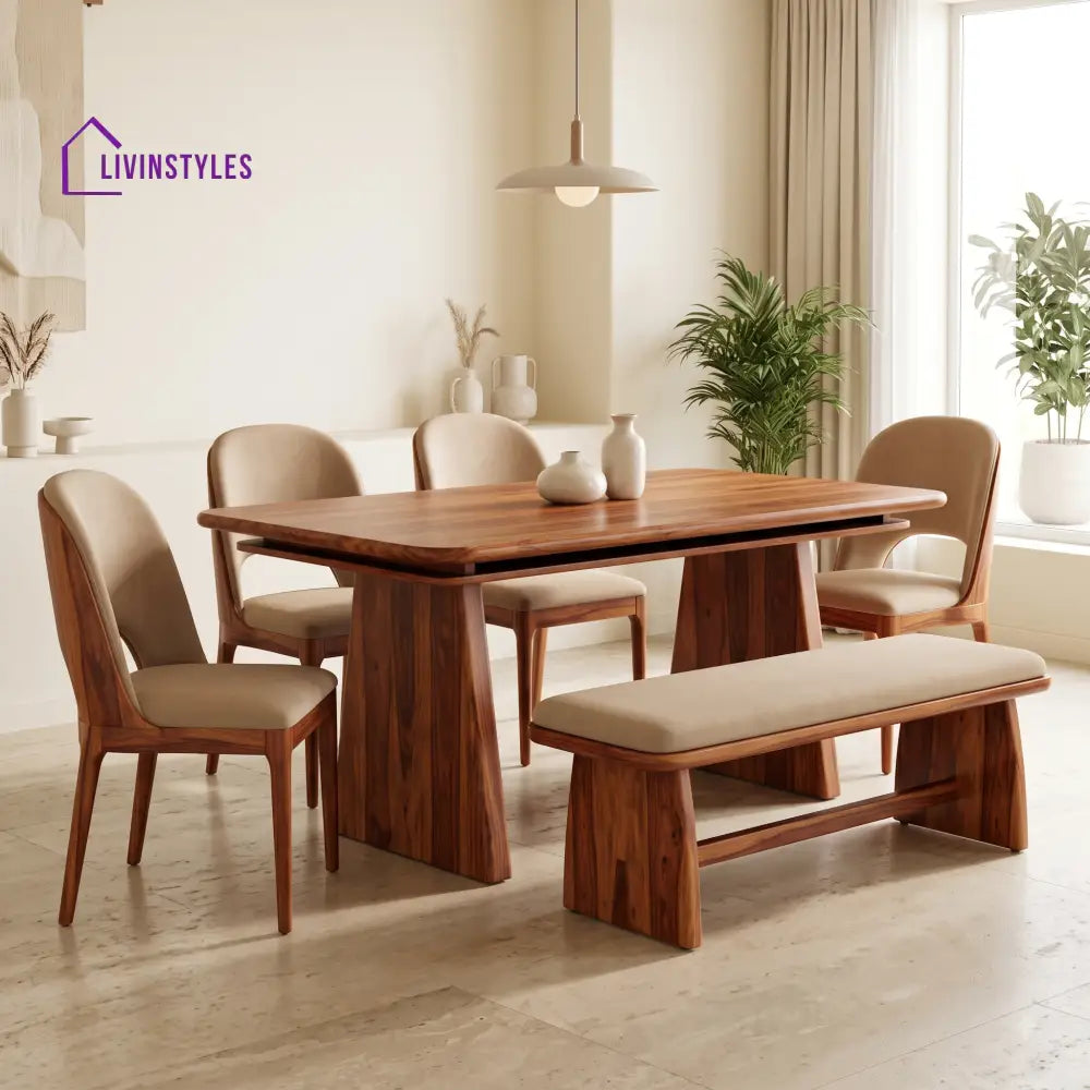 Oluwanifemi Wooden 6 Seater Dining Table Set | 4 Chairs and 1 Bench | Table 72 X 36 X 30 Inch
