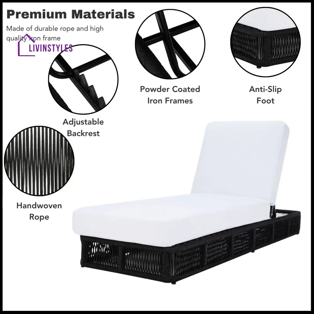 Omaira Outdoor All-Weather Rope Lounger with Cushions - Lounger Set