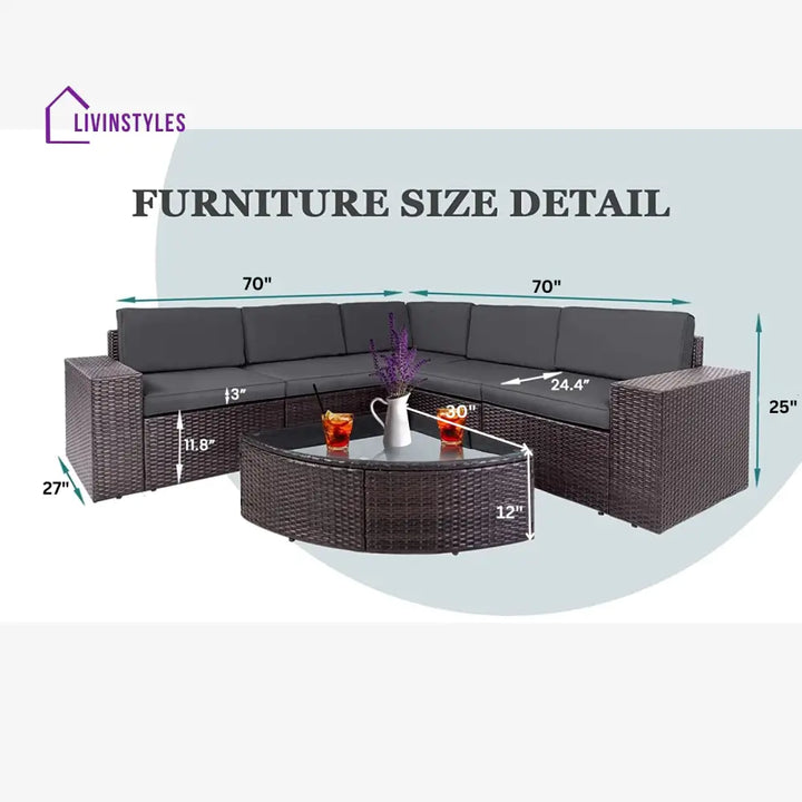 Omehia Outdoor Garden Balcony Sofa Set 5 Seater and 1 Center Table Set (Grey) - Sofa Sets