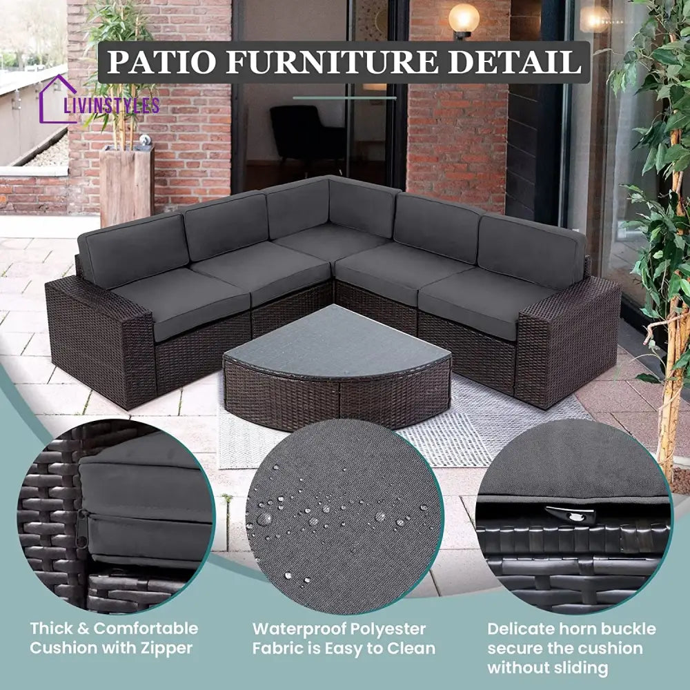 Omehia Outdoor Garden Balcony Sofa Set 5 Seater and 1 Center Table Set (Grey) - Sofa Sets