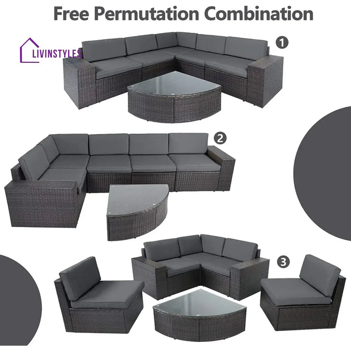 Omehia Outdoor Garden Balcony Sofa Set 5 Seater and 1 Center Table Set (Grey) - Sofa Sets