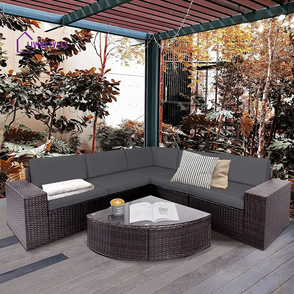 Omehia Outdoor Garden Balcony Sofa Set 5 Seater and 1 Center Table Set (Grey) - Sofa Sets