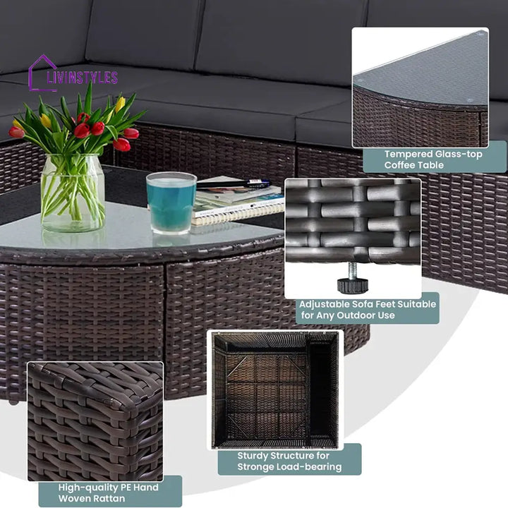 Omehia Outdoor Garden Balcony Sofa Set 5 Seater and 1 Center Table Set (Grey) - Sofa Sets
