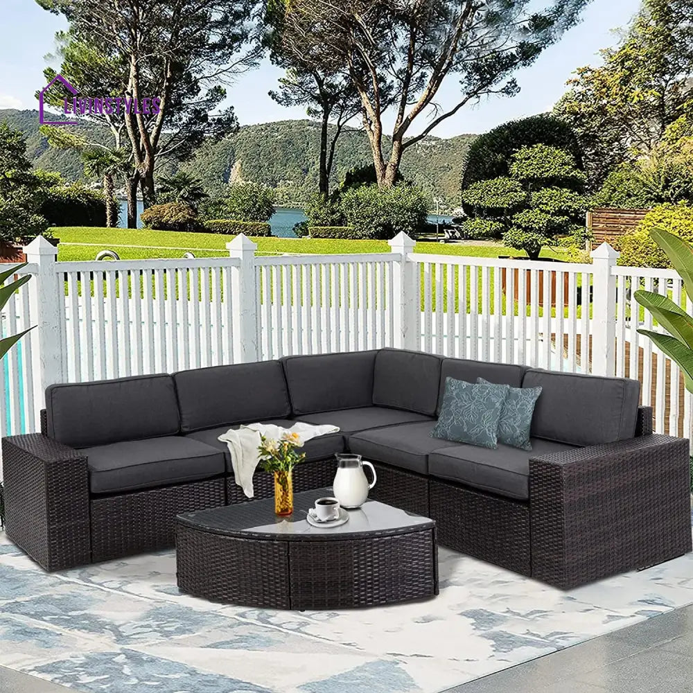 Omehia Outdoor Garden Balcony Sofa Set 5 Seater and 1 Center Table Set (Grey) - Sofa Sets