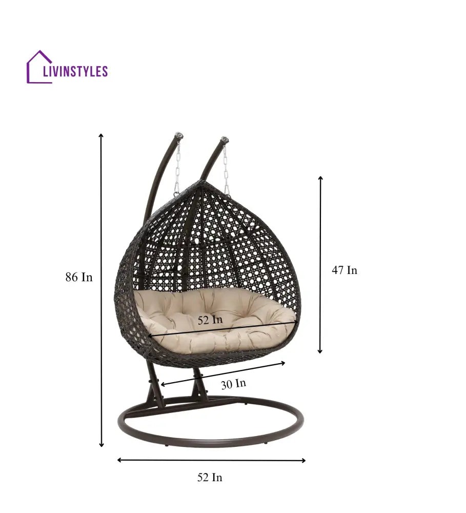 Onio Double Seater Hanging Swing With Stand For Balcony Garden Swing (Dark Brown) - Swings