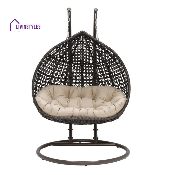 Onio Double Seater Hanging Swing With Stand For Balcony Garden Swing (Dark Brown) - Swings