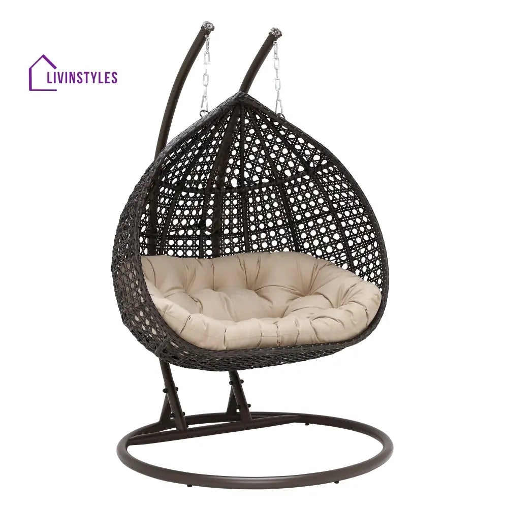 Onio Double Seater Hanging Swing With Stand For Balcony Garden Swing (Dark Brown) - Swings