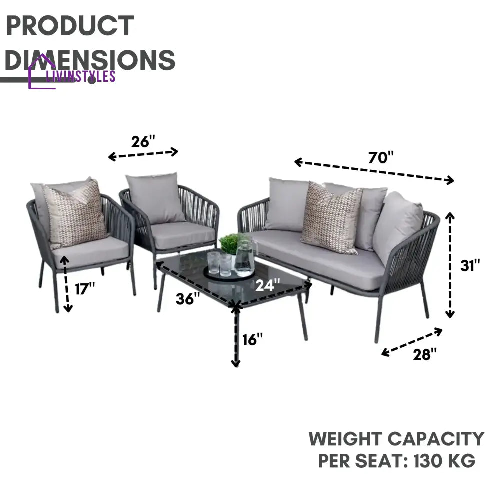 Ophelia 5-Seater Outdoor All-Weather Rope Sofa Set - Sofa Set