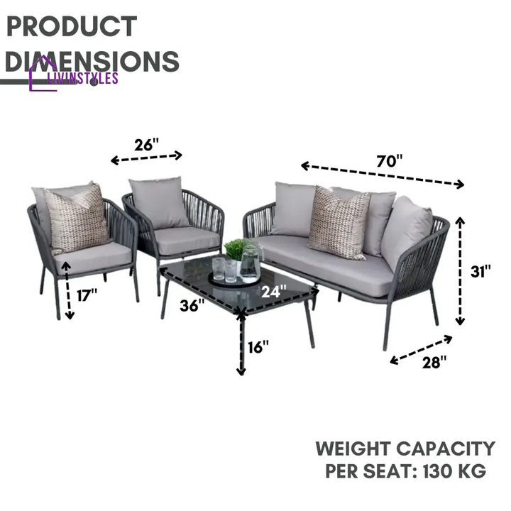 Ophelia 5-Seater Outdoor All-Weather Rope Sofa Set - Sofa Set