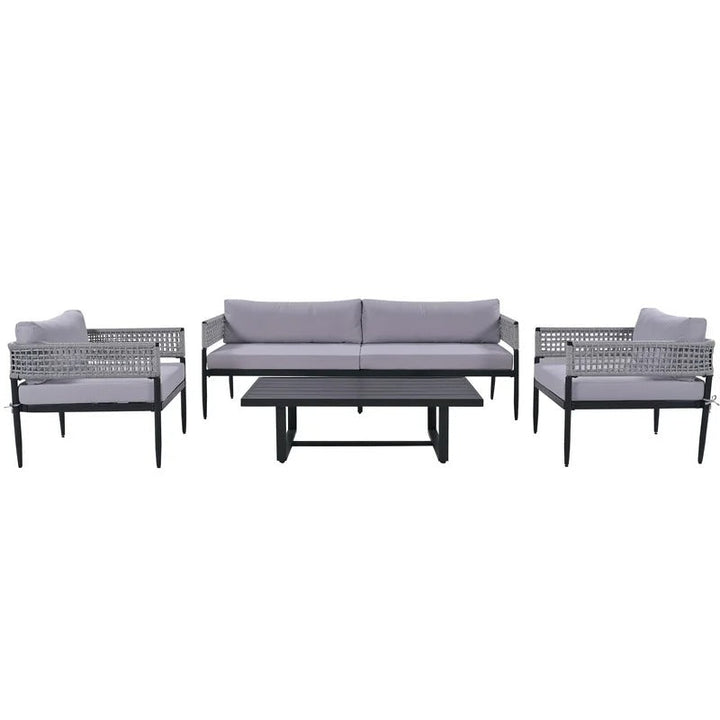 Furni Outdoor Sofa Set 3 Seater , 2 Single seater and 1 Center Table Set (Grey) Braided & Rope