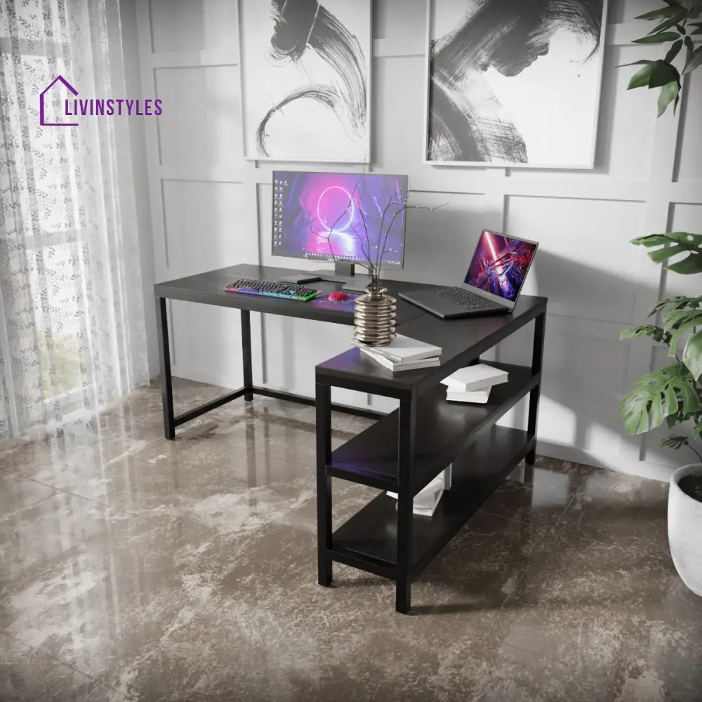 Optimus L shape desk with Storage Design | Computer Table | Study Table for Home - Brown - Workstations & Cubicles