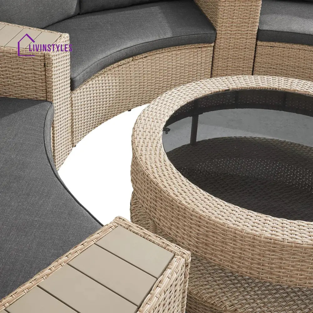 Orca Outdoor Patio Sofa Set 6 seater and 1 Center Table (Light brown) - Sofa Sets
