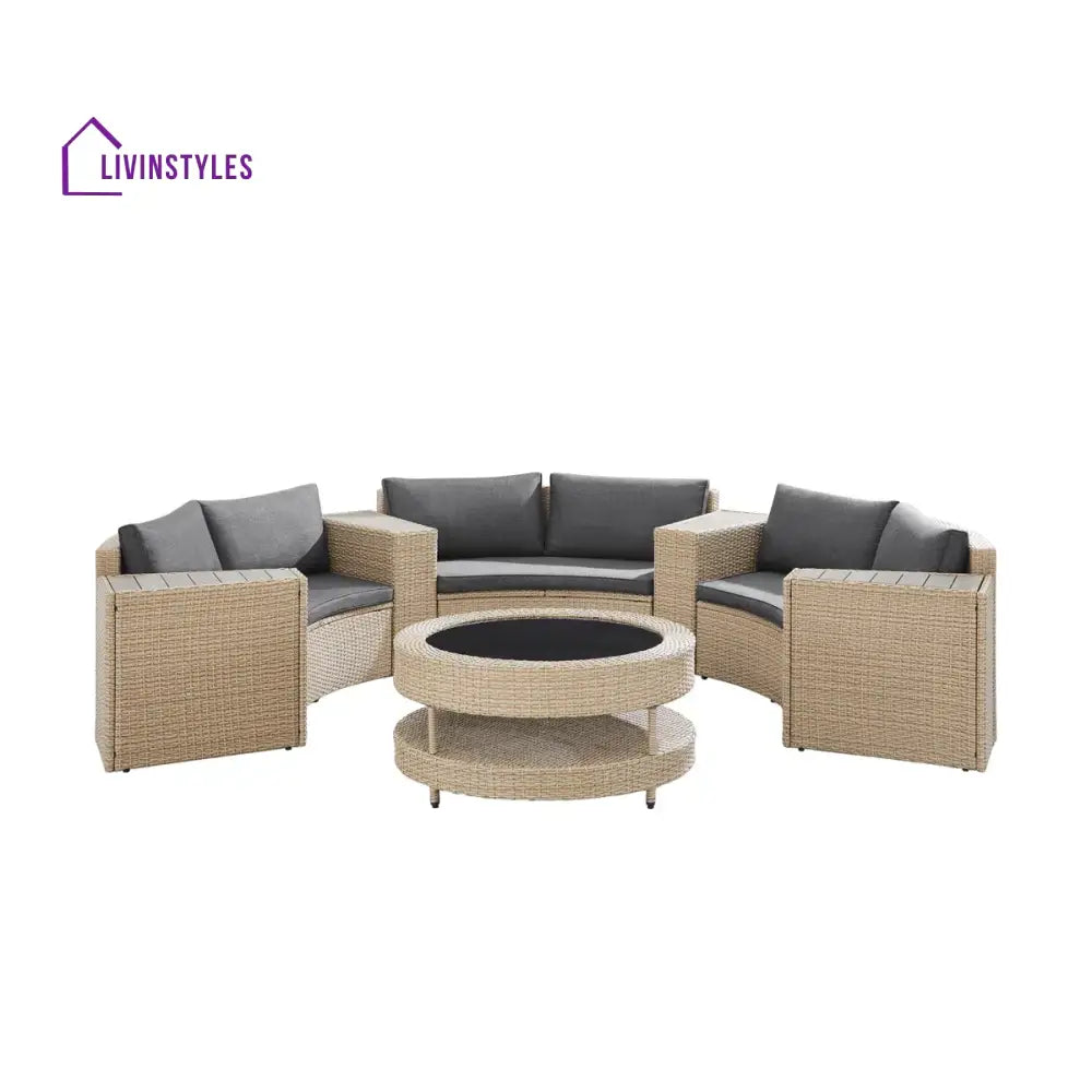Orca Outdoor Patio Sofa Set 6 seater and 1 Center Table (Light brown) - Sofa Sets