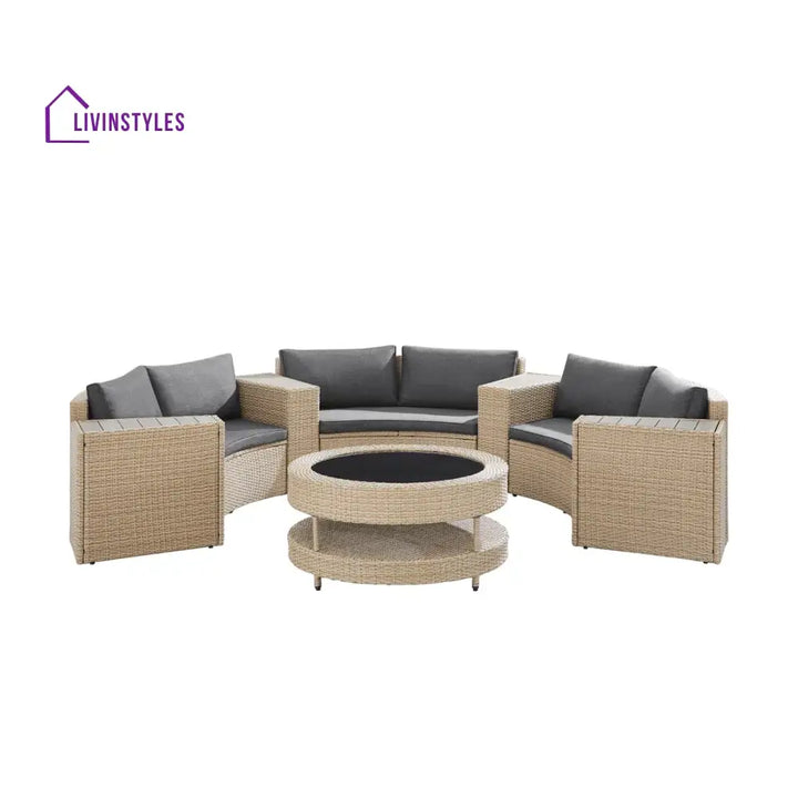 Orca Outdoor Patio Sofa Set 6 seater and 1 Center Table (Light brown) - Sofa Sets