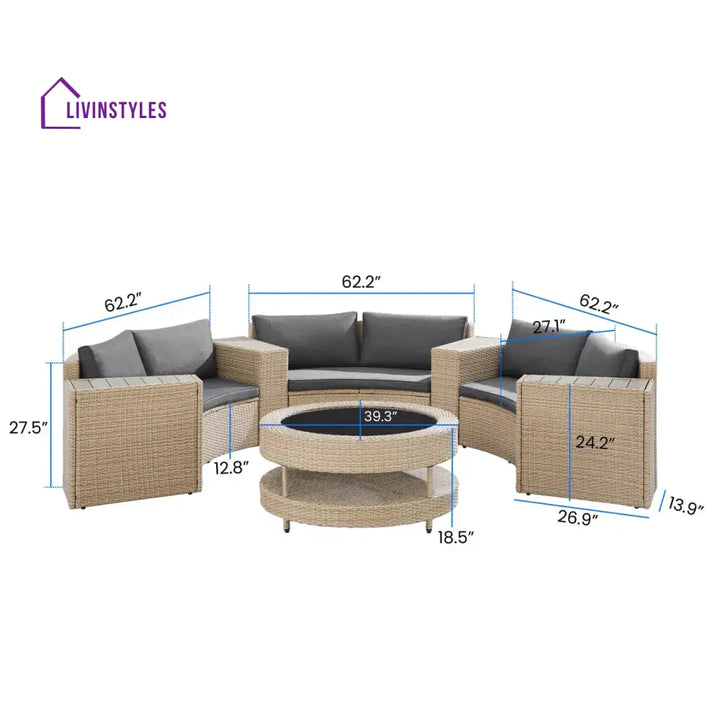 Orca Outdoor Patio Sofa Set 6 seater and 1 Center Table (Light brown) - Sofa Sets