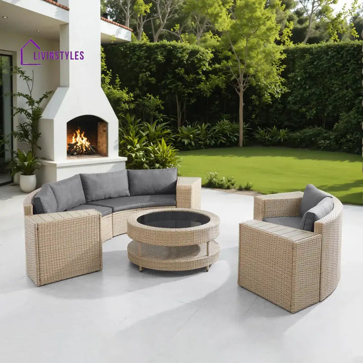 Orca Outdoor Patio Sofa Set 6 seater and 1 Center Table (Light brown) - Sofa Sets