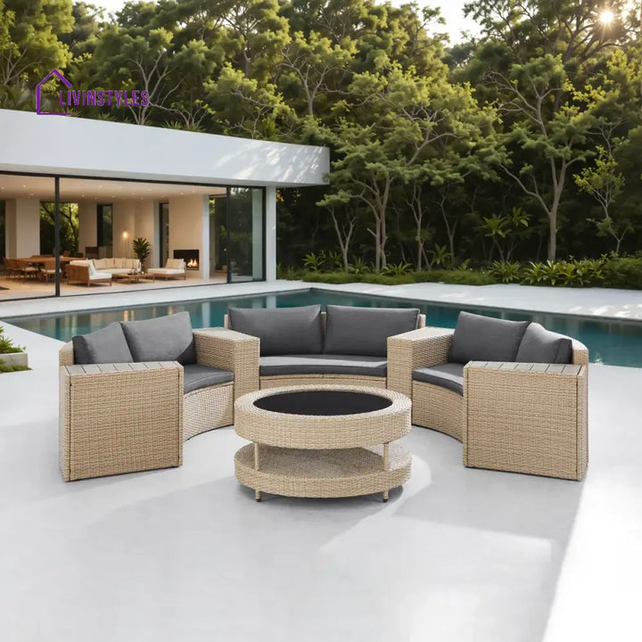Orca Outdoor Patio Sofa Set 6 seater and 1 Center Table (Light brown) - Sofa Sets
