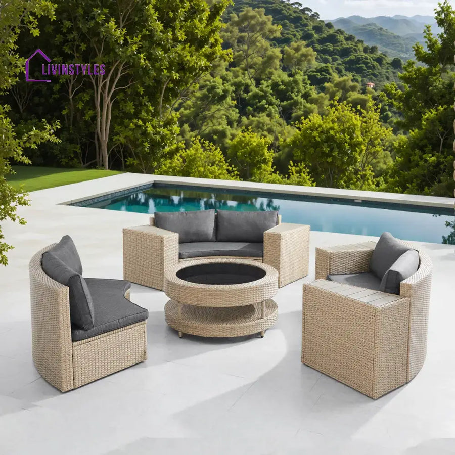 Orca Outdoor Patio Sofa Set 6 seater and 1 Center Table (Light brown) - Sofa Sets