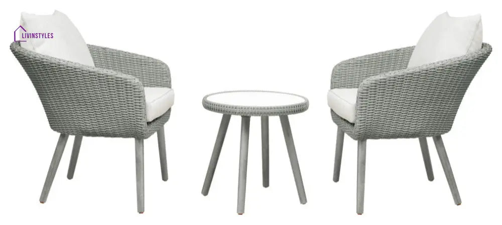 Orek Outdoor Patio Seating Set 2 Chairs and 1 Table Set (Grey + White) - Coffee Table Sets