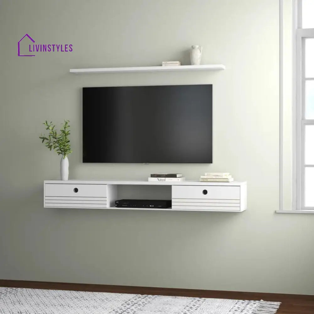 Orielle Wall Mounted White Finish Tv Unit Stand for Living Room