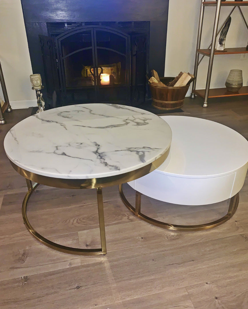 Artus Marble And Wooden Nesting Tables With Storage Coffee Tables