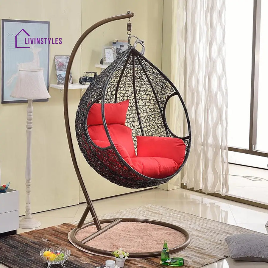 Orlanda Single Seater Hanging Swing With Stand For Balcony Garden Swing (Black) - Swings
