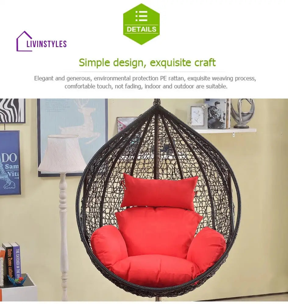Orlanda Single Seater Hanging Swing With Stand For Balcony Garden Swing (Black) - Swings
