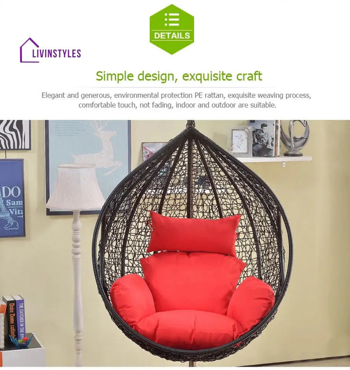 Orlanda Single Seater Hanging Swing With Stand For Balcony Garden Swing (Black) - Swings