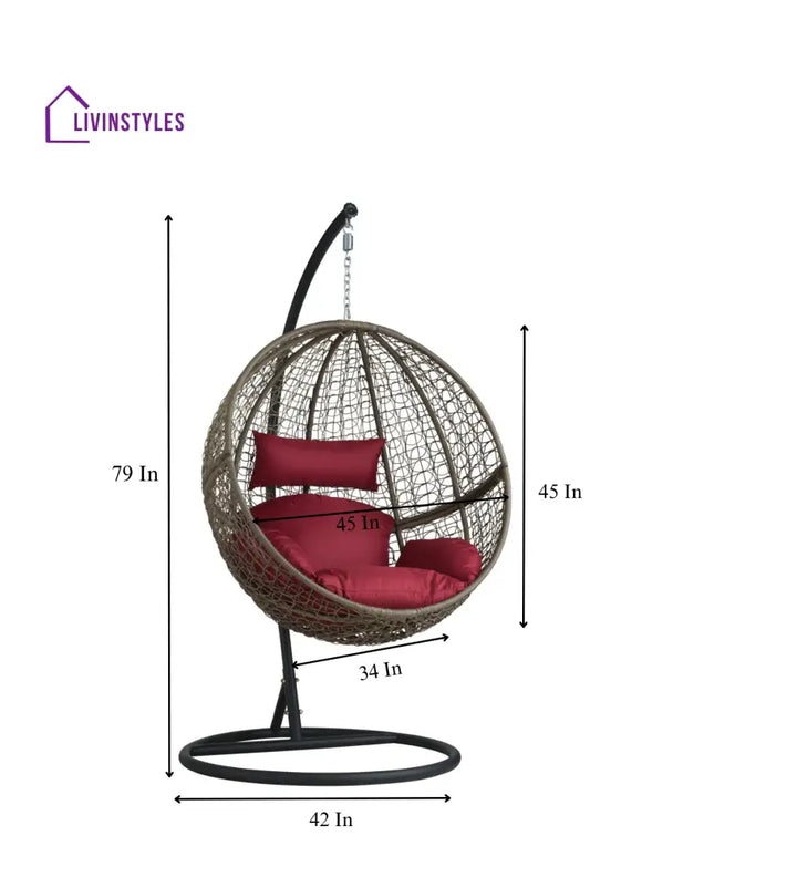 Orsino Single Seater Hanging Swing With Stand For Balcony Garden Swing (Light Brown) - Swings