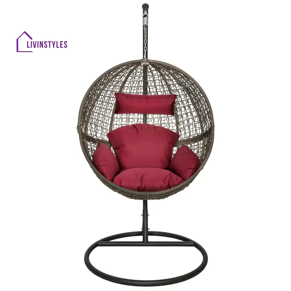 Orsino Single Seater Hanging Swing With Stand For Balcony Garden Swing (Light Brown) - Swings