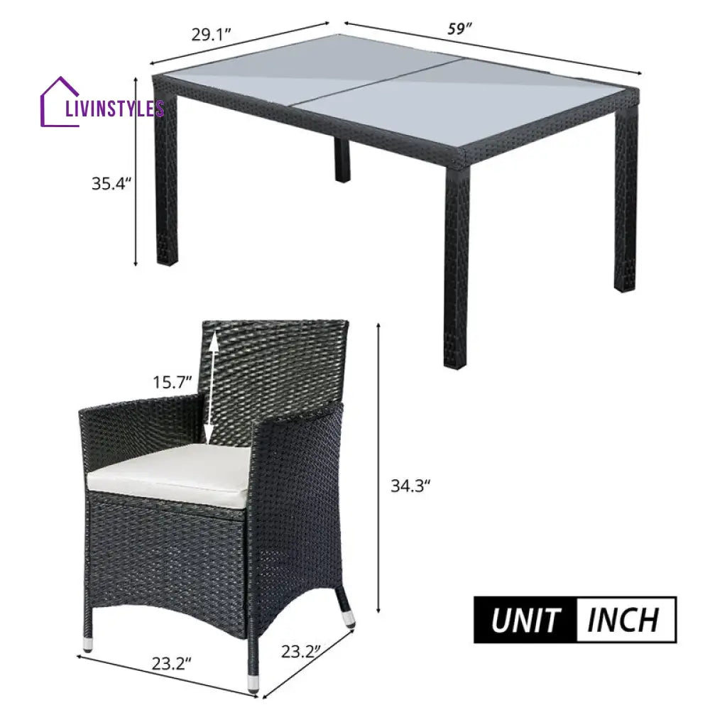 Orso Outdoor Patio Dining Set 6 Chairs and 1 Table (Black) - Dining sets