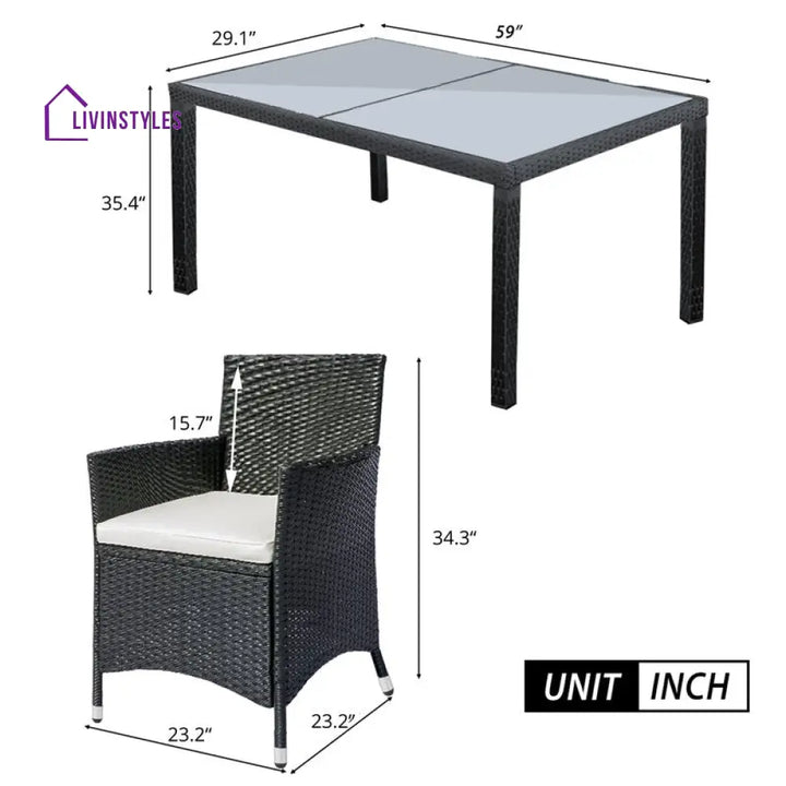 Orso Outdoor Patio Dining Set 6 Chairs and 1 Table (Black) - Dining sets