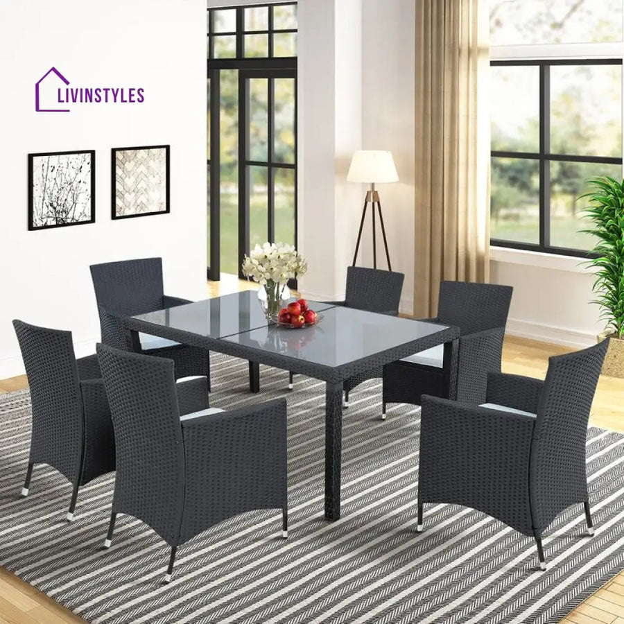 Orso Outdoor Patio Dining Set 6 Chairs and 1 Table (Black) - Dining sets