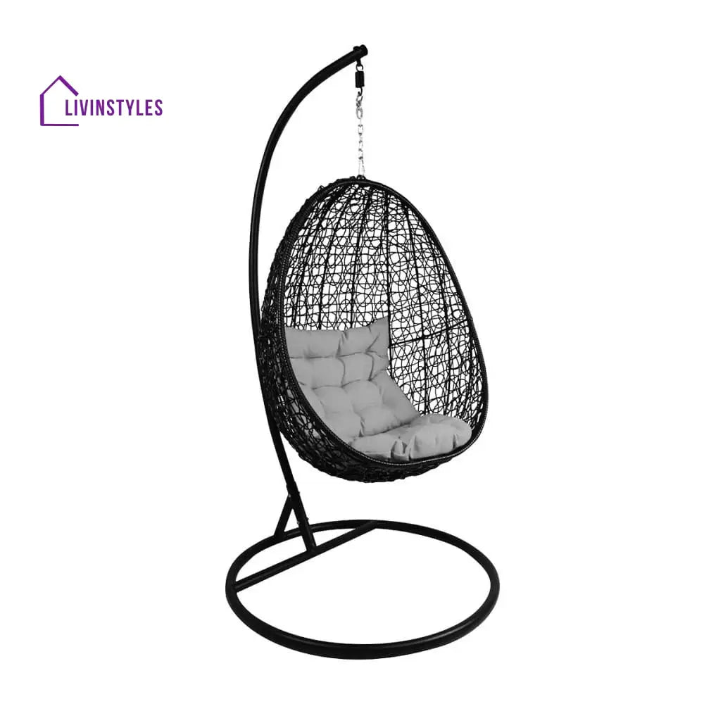 Oscuro Single Seater Hanging Swing With Stand For Balcony Garden Swing (Black) - Grey - Swings