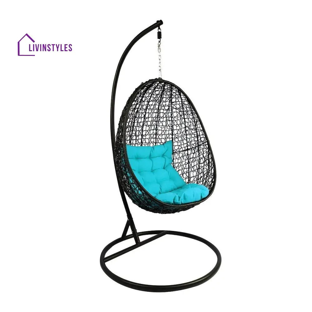 Oscuro Single Seater Hanging Swing With Stand For Balcony Garden Swing (Black) - Light Blue - Swings
