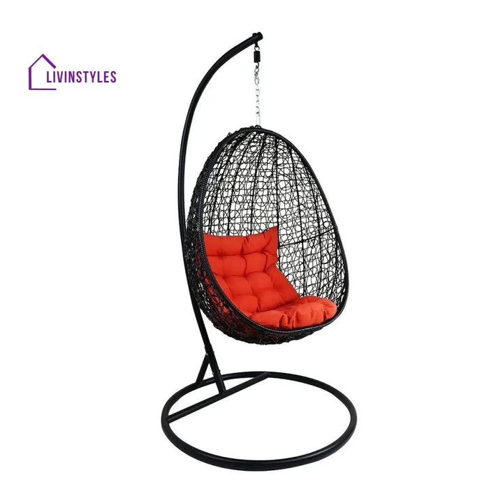 Oscuro Single Seater Hanging Swing With Stand For Balcony Garden Swing (Black) - Red - Swings