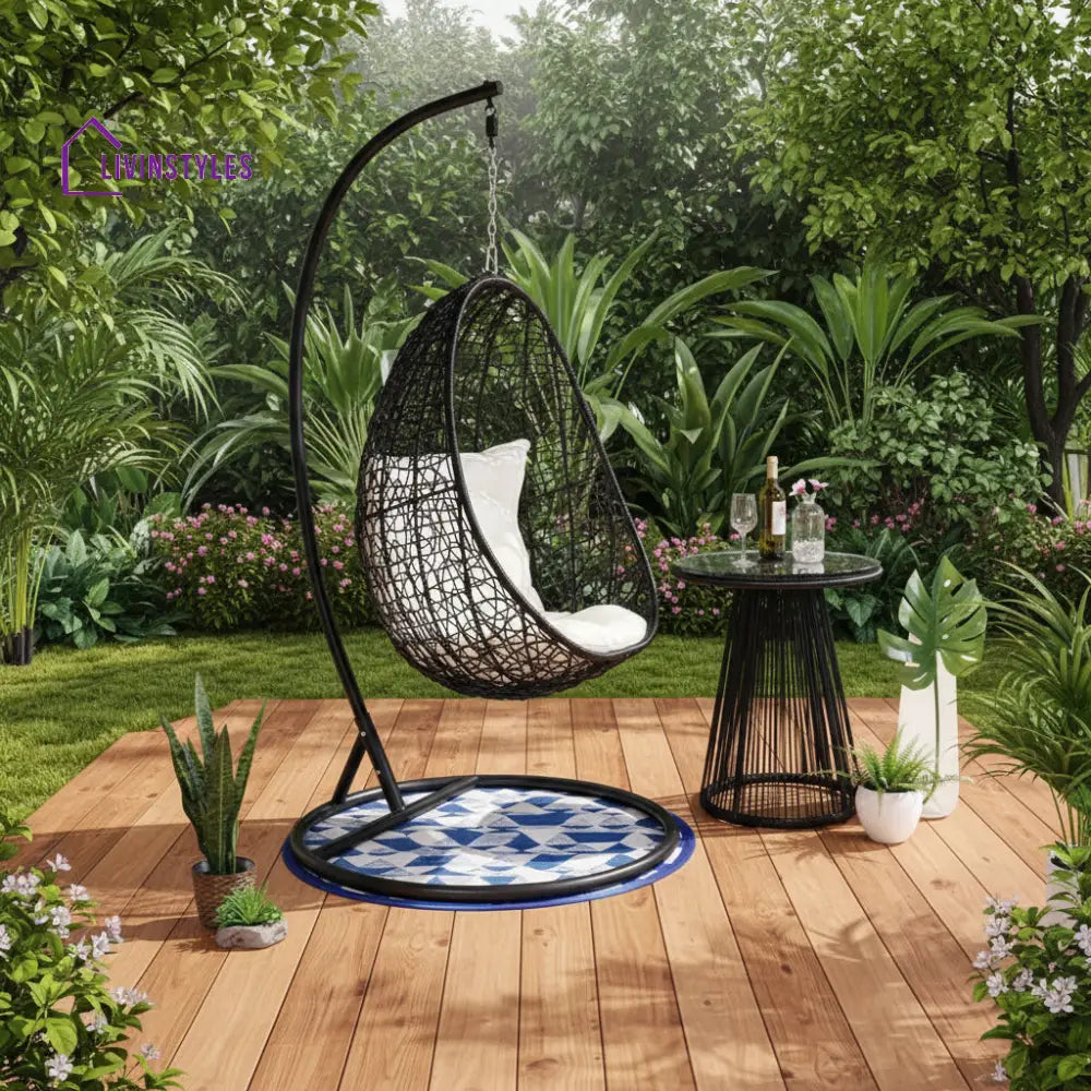 Oscuro Single Seater Hanging Swing With Stand For Balcony Garden Swing (Black) - Swings