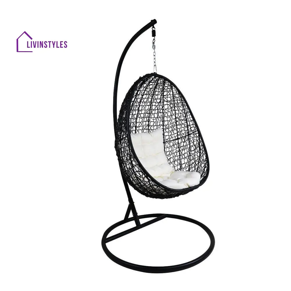 Oscuro Single Seater Hanging Swing With Stand For Balcony Garden Swing (Black) - White - Swings