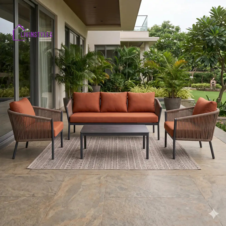 Oskar Premium MS Frame with Powder Coated Outdoor Sofa Set with Weather Proof Fabric