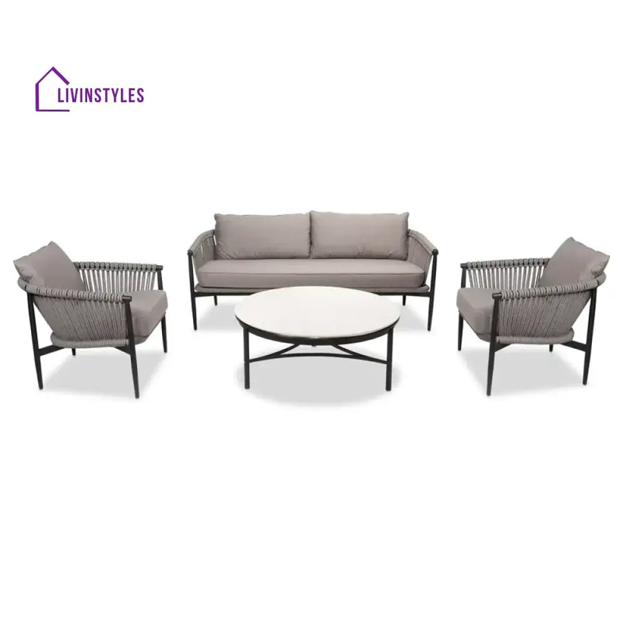 Ossani Outdoor Sofa Set 2 Seater 2 Single seater and 1 Center Table (Grey) Braided & Rope - Sofa Sets