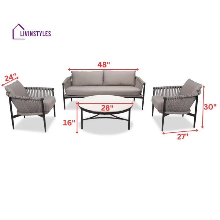 Ossani Outdoor Sofa Set 2 Seater 2 Single seater and 1 Center Table (Grey) Braided & Rope - Sofa Sets