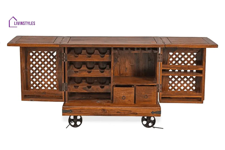 Ostap Solid Wood Jali Bar Cabinet Bar