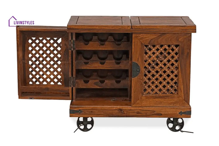 Ostap Solid Wood Jali Bar Cabinet Bar