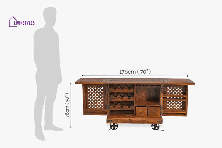 Ostap Solid Wood Jali Bar Cabinet Bar