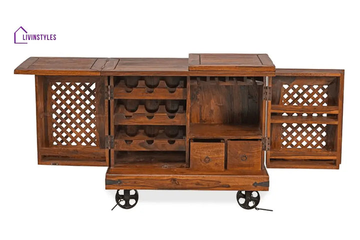 Ostap Solid Wood Jali Bar Cabinet Bar